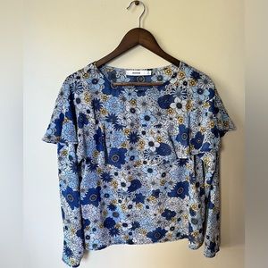 Light blue floral long sleeve ruffle blouse from JustFab